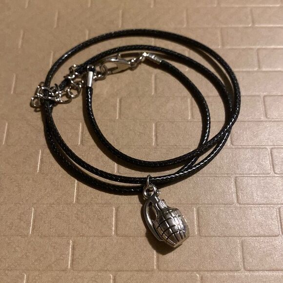 Dainty, Faux Grenade, Charm & Brown Wax Cord, Adjustable Rope - Picture 2 of 16